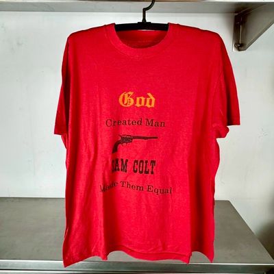 ​Vintage 90s God Created Man Sam Colt Made Them Equal Gun Revolver T-shirt