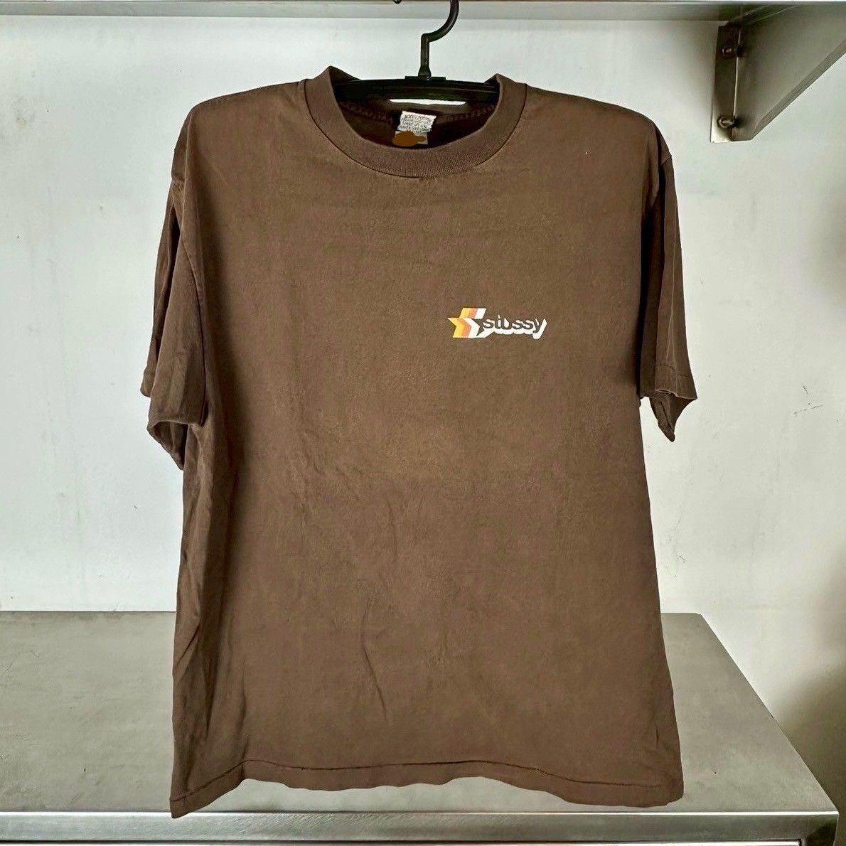 ​Vintage 90s Stussy Logo Made in USA Brown Single Stitch T-shirt