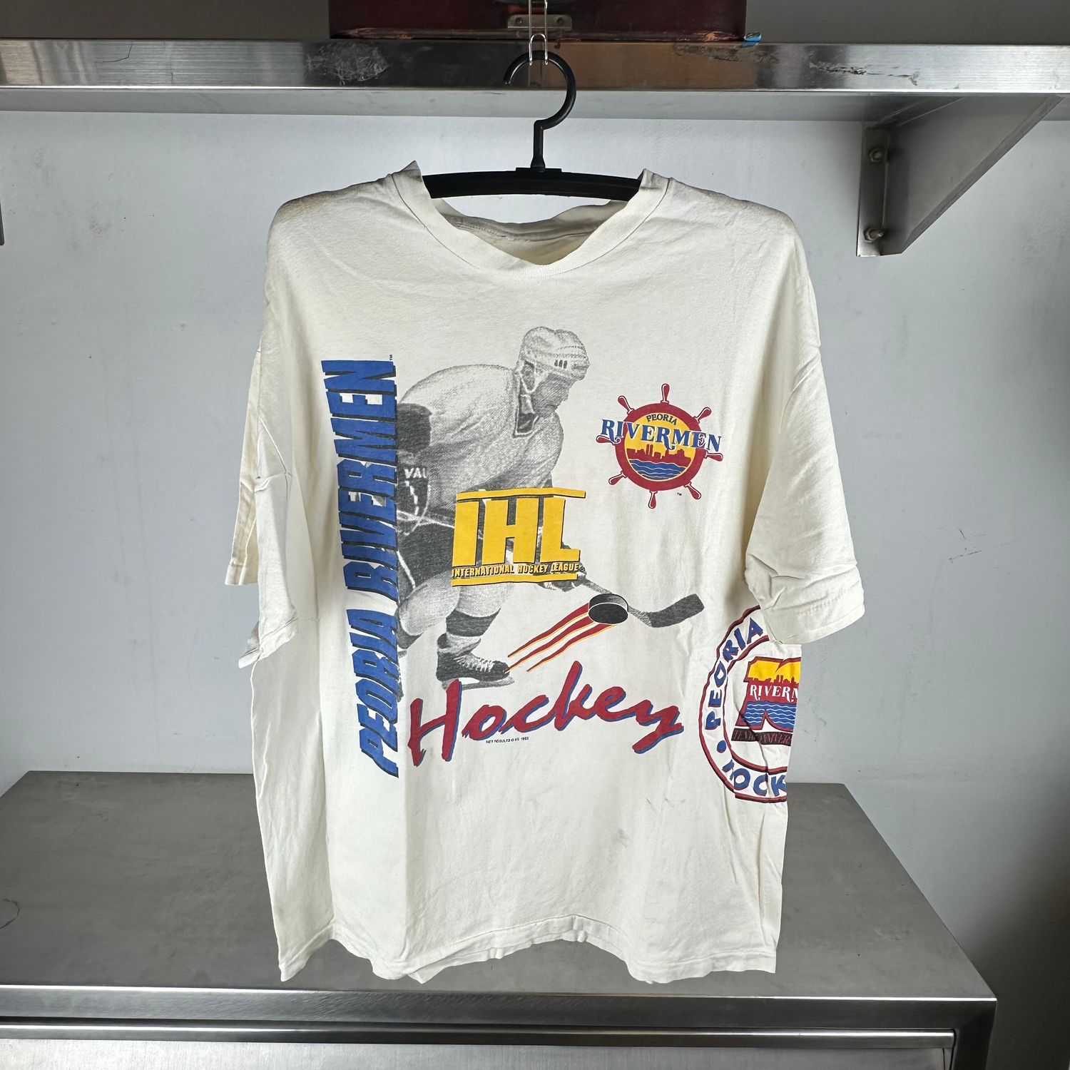 ​Vintage 1993 Peoria Rivermen IHL Hockey AOP T-shirt