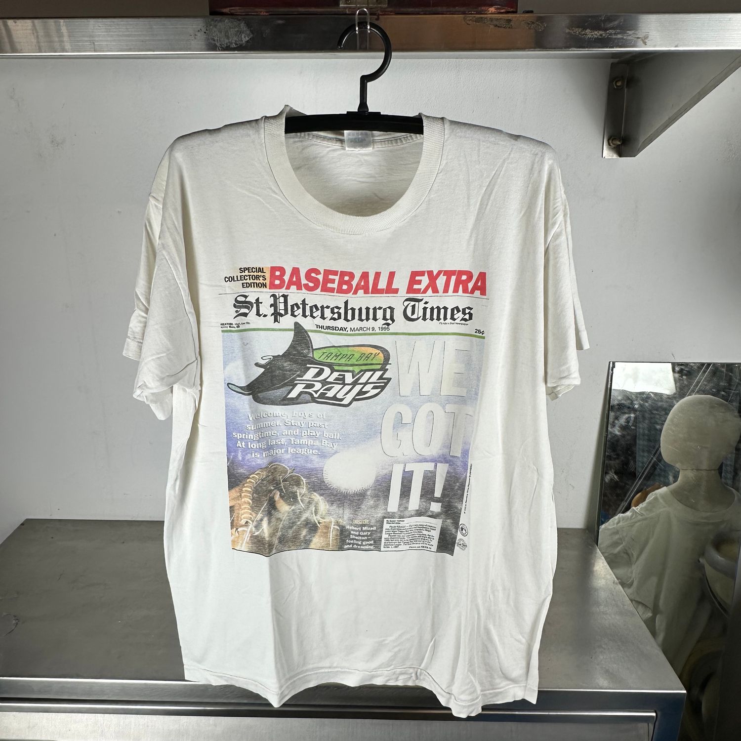 ​​​​​Vintage 1995 Tampa Bay Devil Rays We Got It! MLB Newspaper T-Shirt