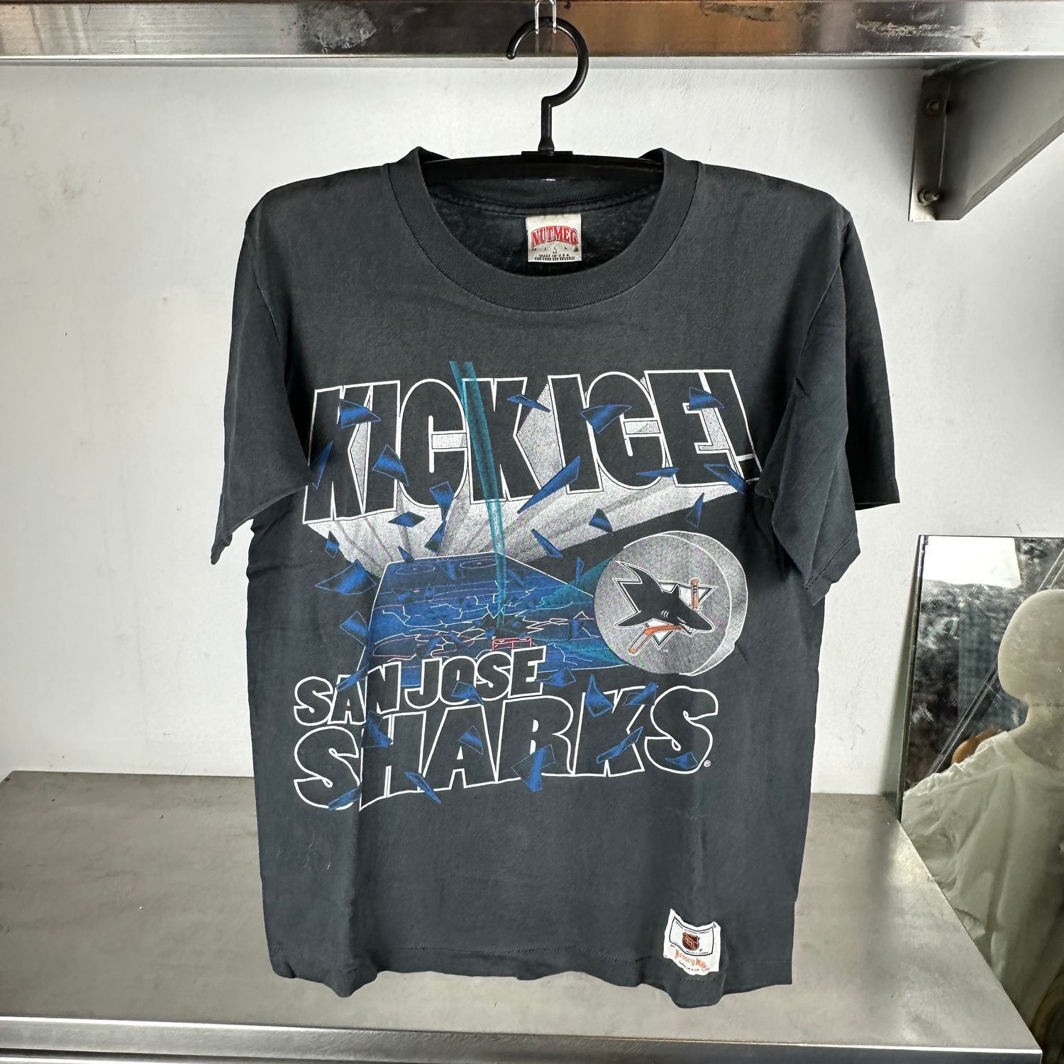 ​Vintage 90s San Jose Sharks Kick Ice! NHL Nutmeg T-Shirt