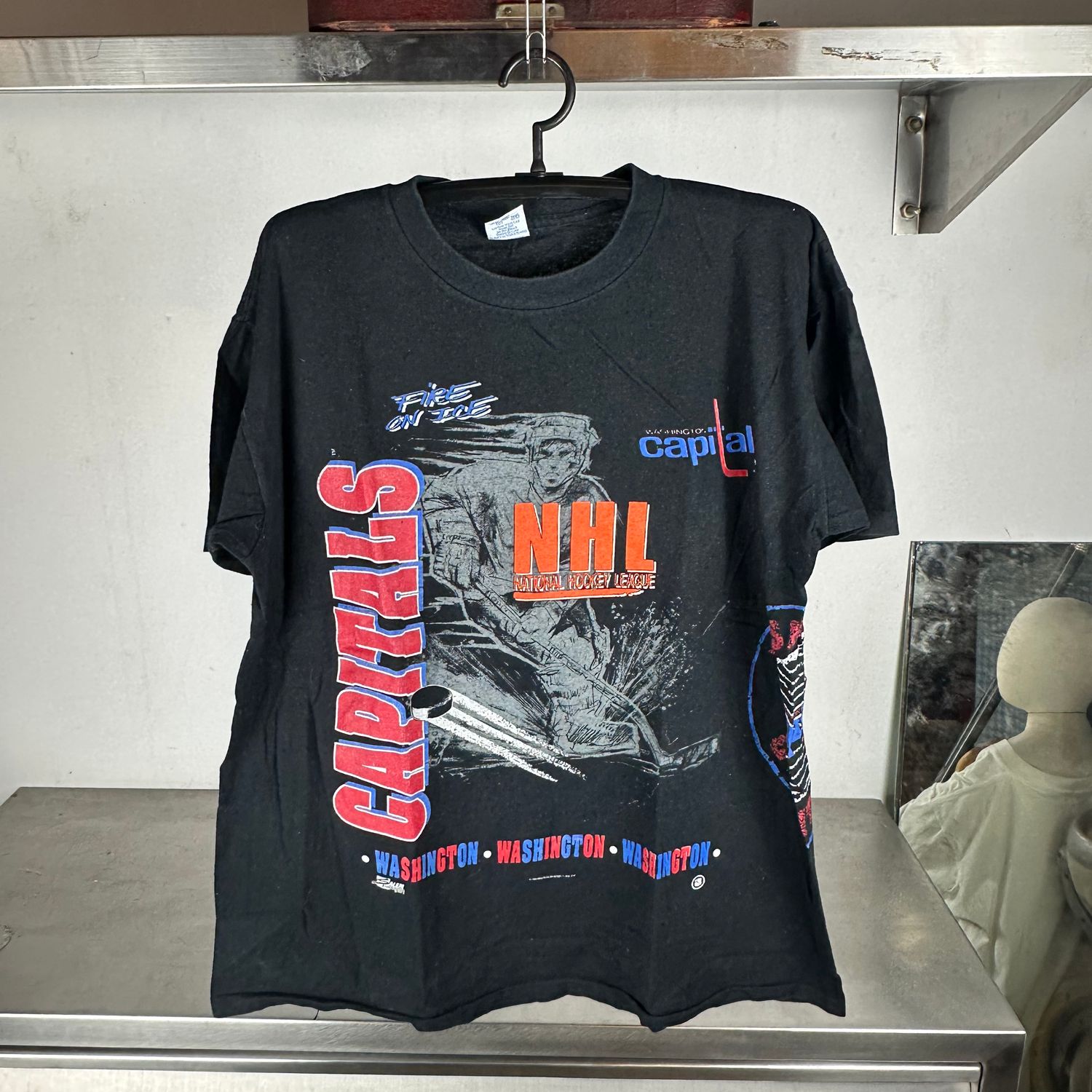 ​Vintage 90s Washington Capitals Fire On Ice NHL AOP Salem Sportswear T-Shirt