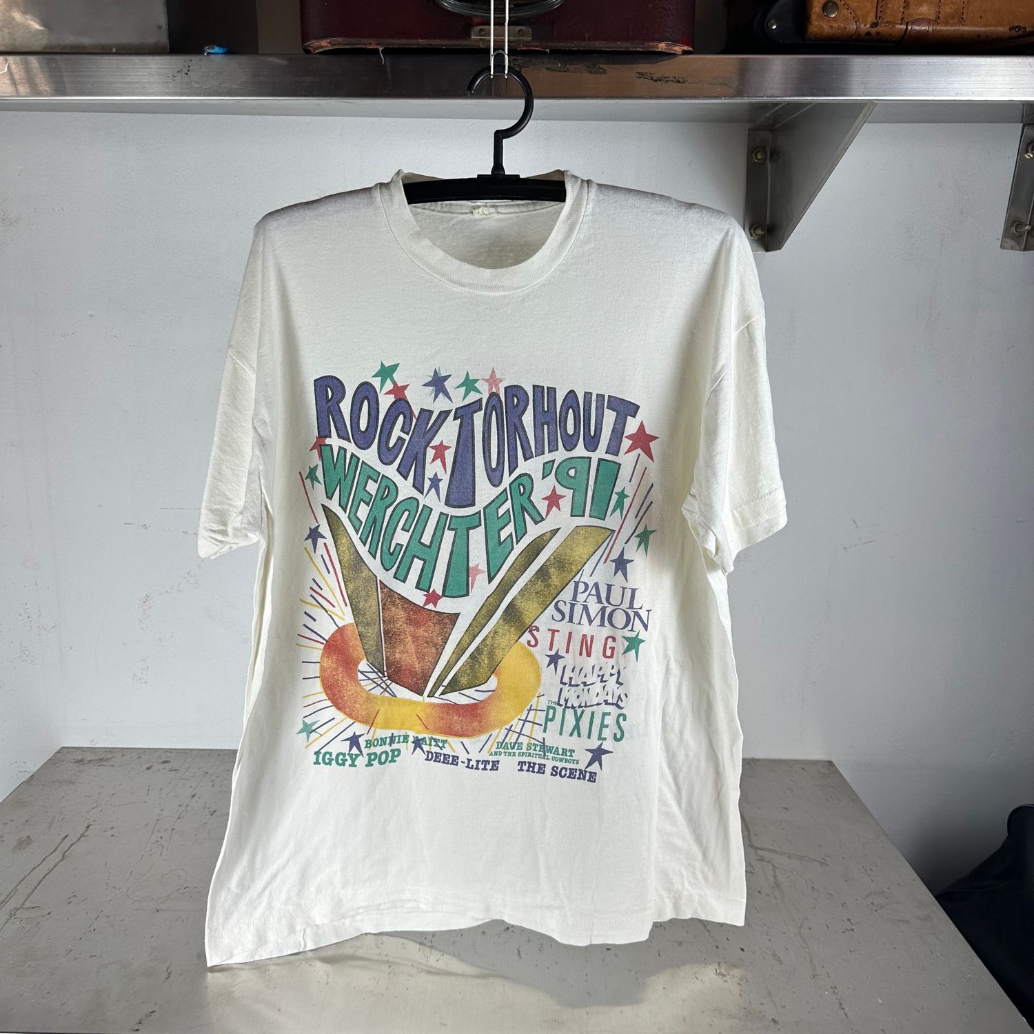 ​Vintage 1991 Pixies Iggy Pop Rocktorhout Music Festival Lineup Promo T-shirt