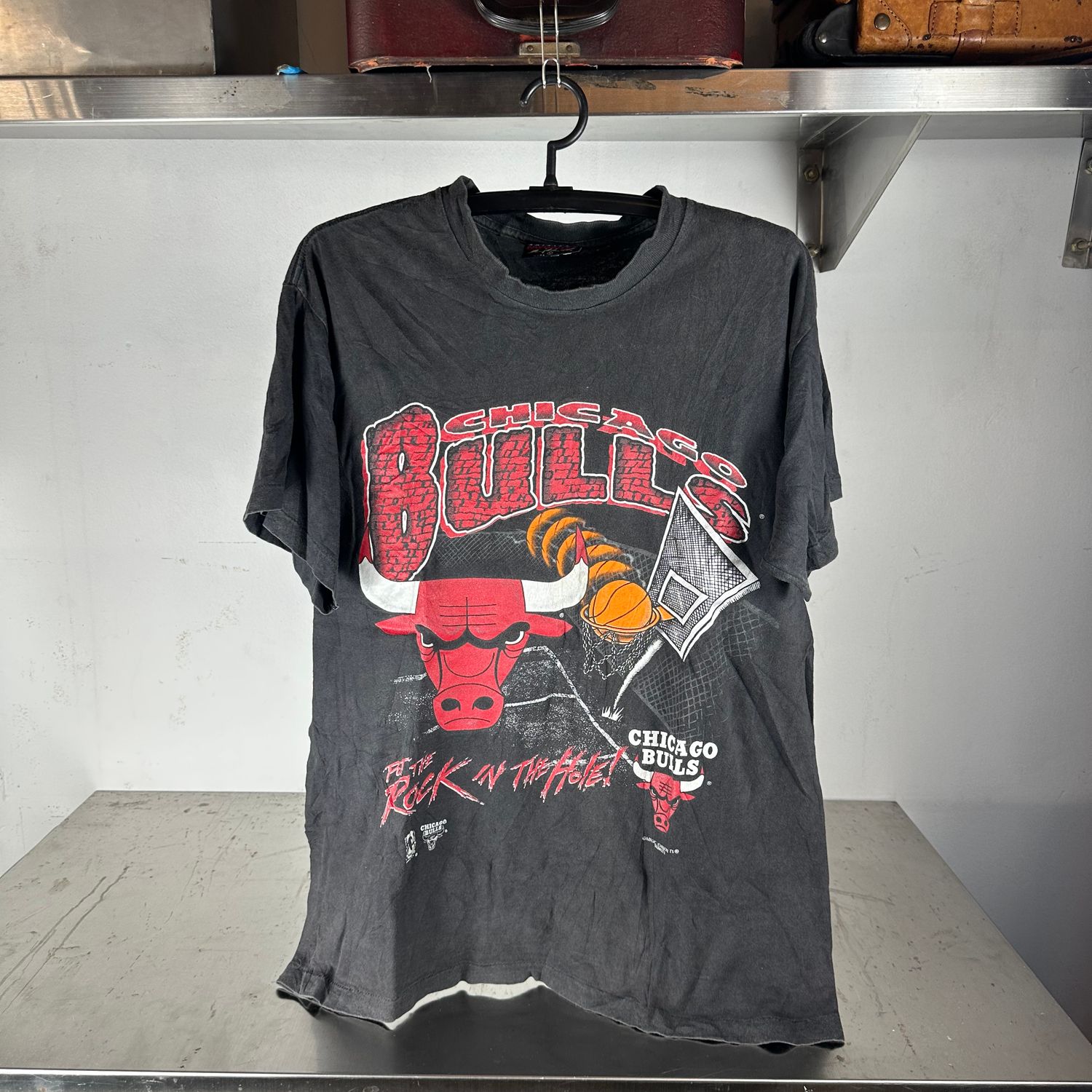 ​​Vintage 90s Chicago Bulls Put The Rock In The Hole! NBA Graphic T-shirt