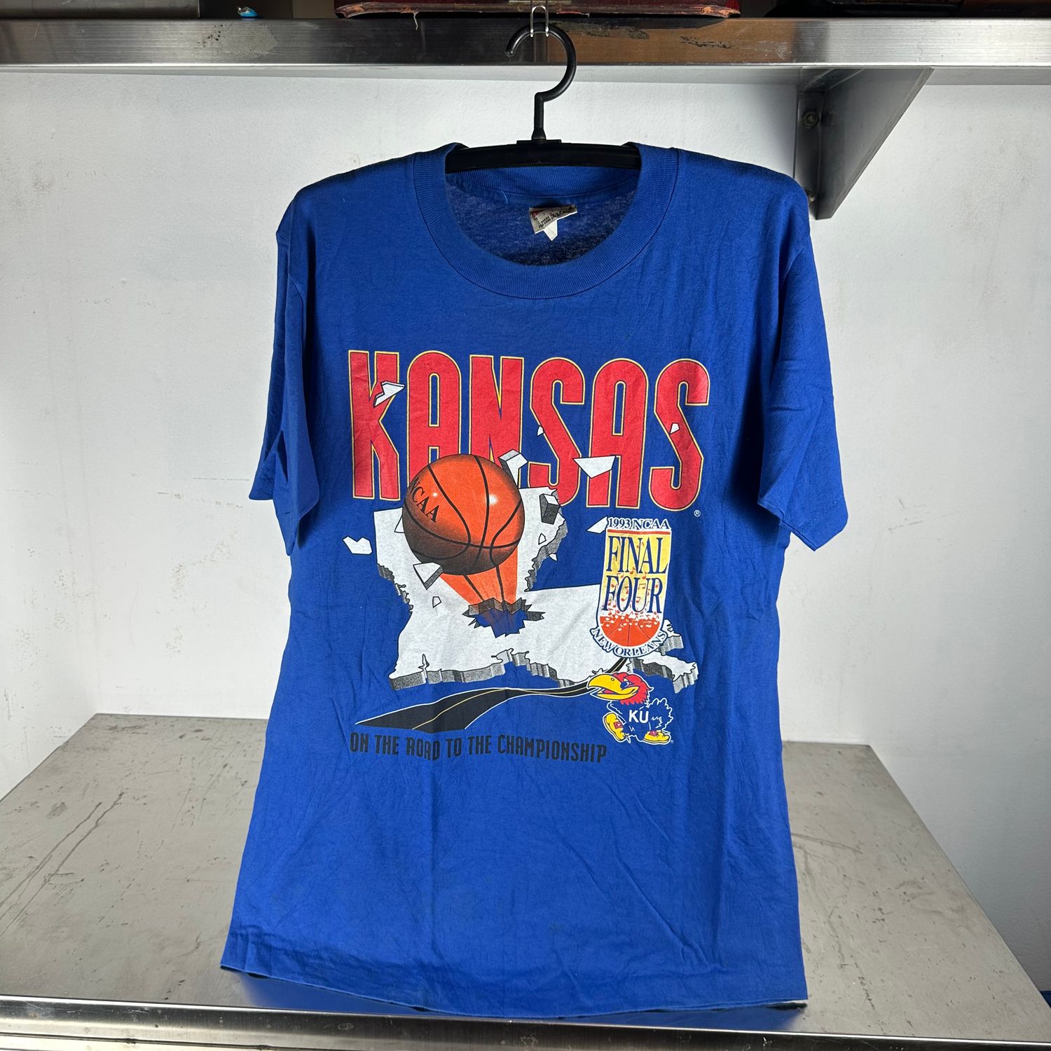 ​​​Vintage 1993 Kansas Jayhawks NCAA Basketball Final Four Graphic T-shirt