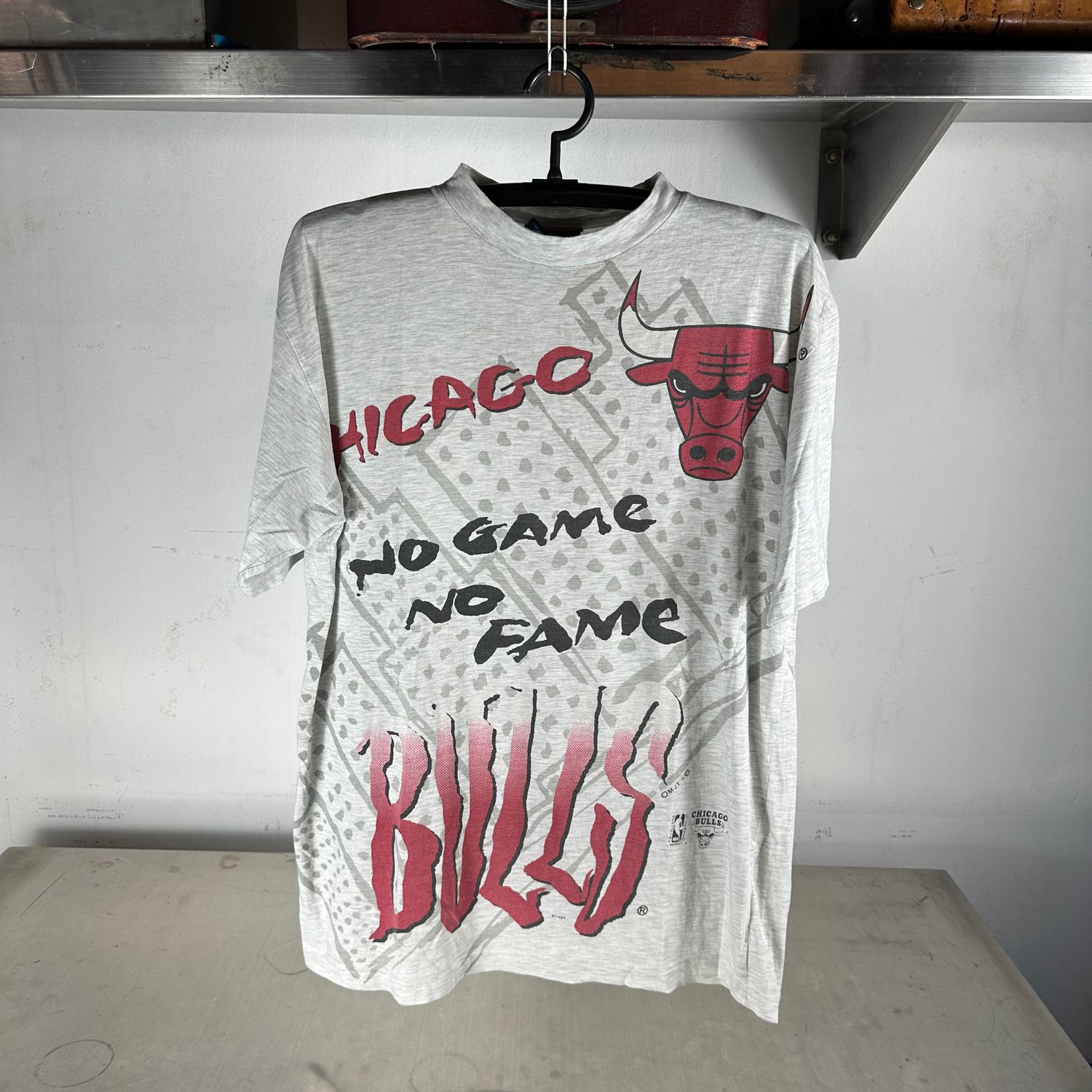 ​​Vintage 90s Chicago Bulls No Game No Fame NBA AOP T-shirt