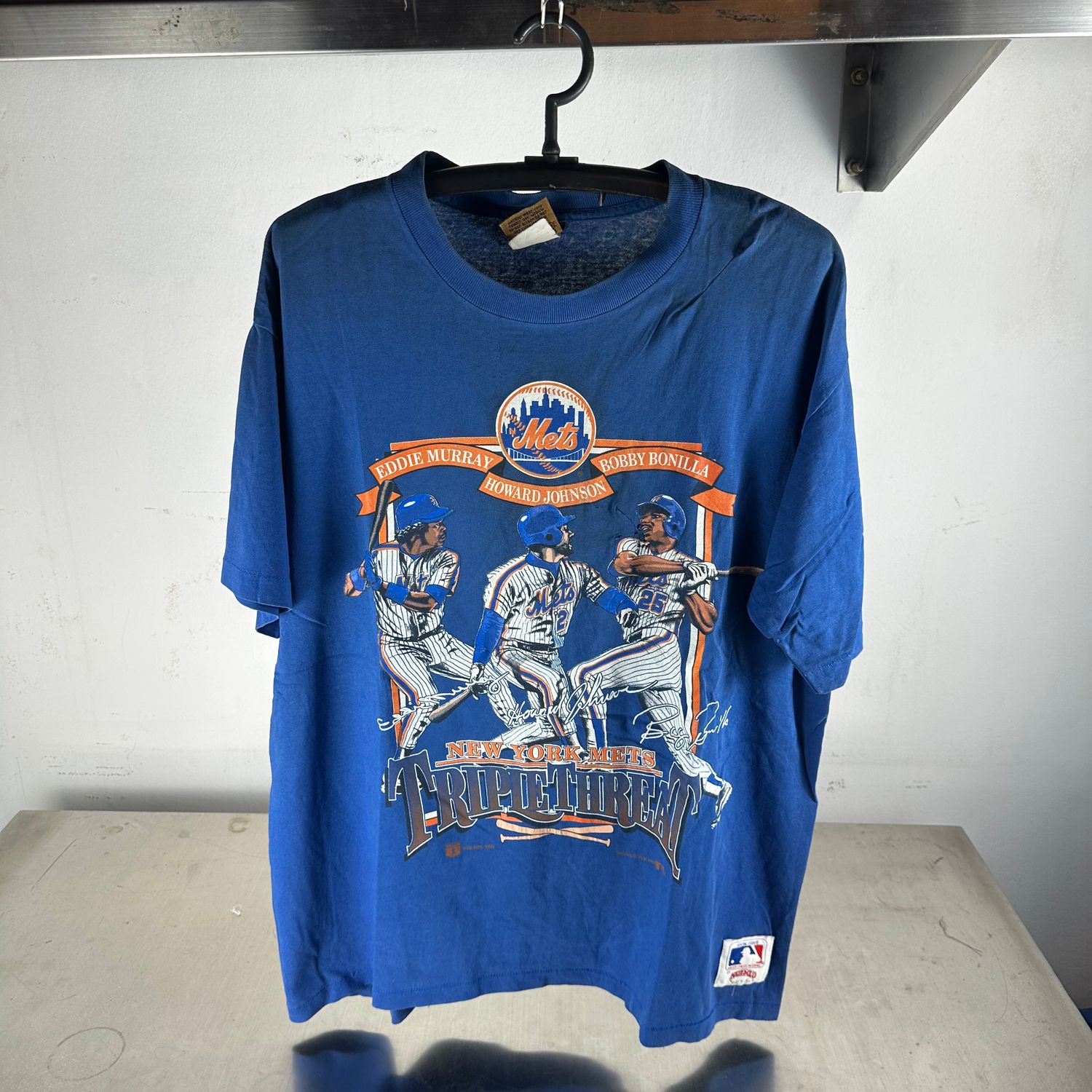 ​​​Vintage 1992 New York Mets Triple Threat MLB Nutmeg T-Shirt