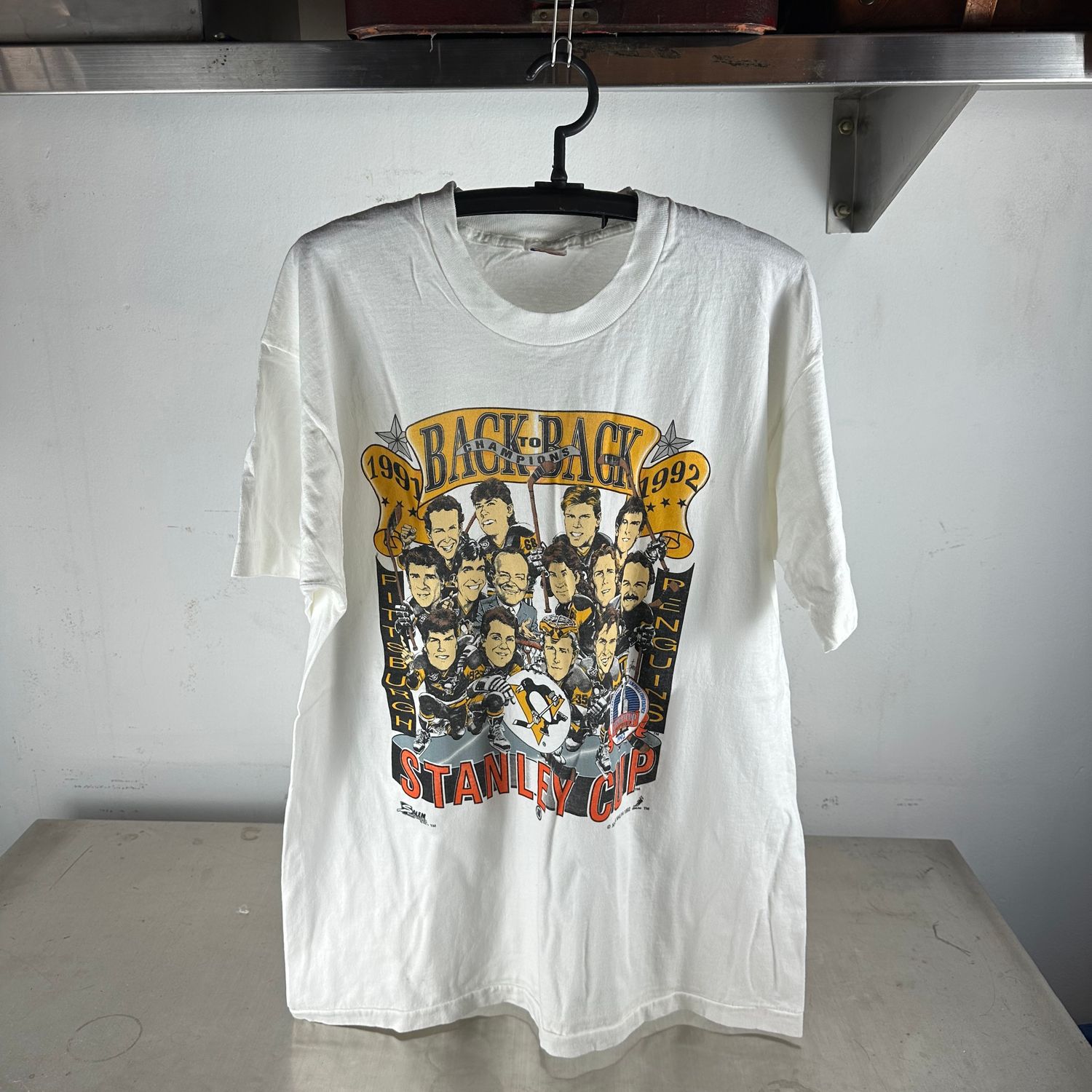 ​Vintage 1992 Pittsburgh Penguins NHL Stanley Cup Champions Caricature​ T-Shirt