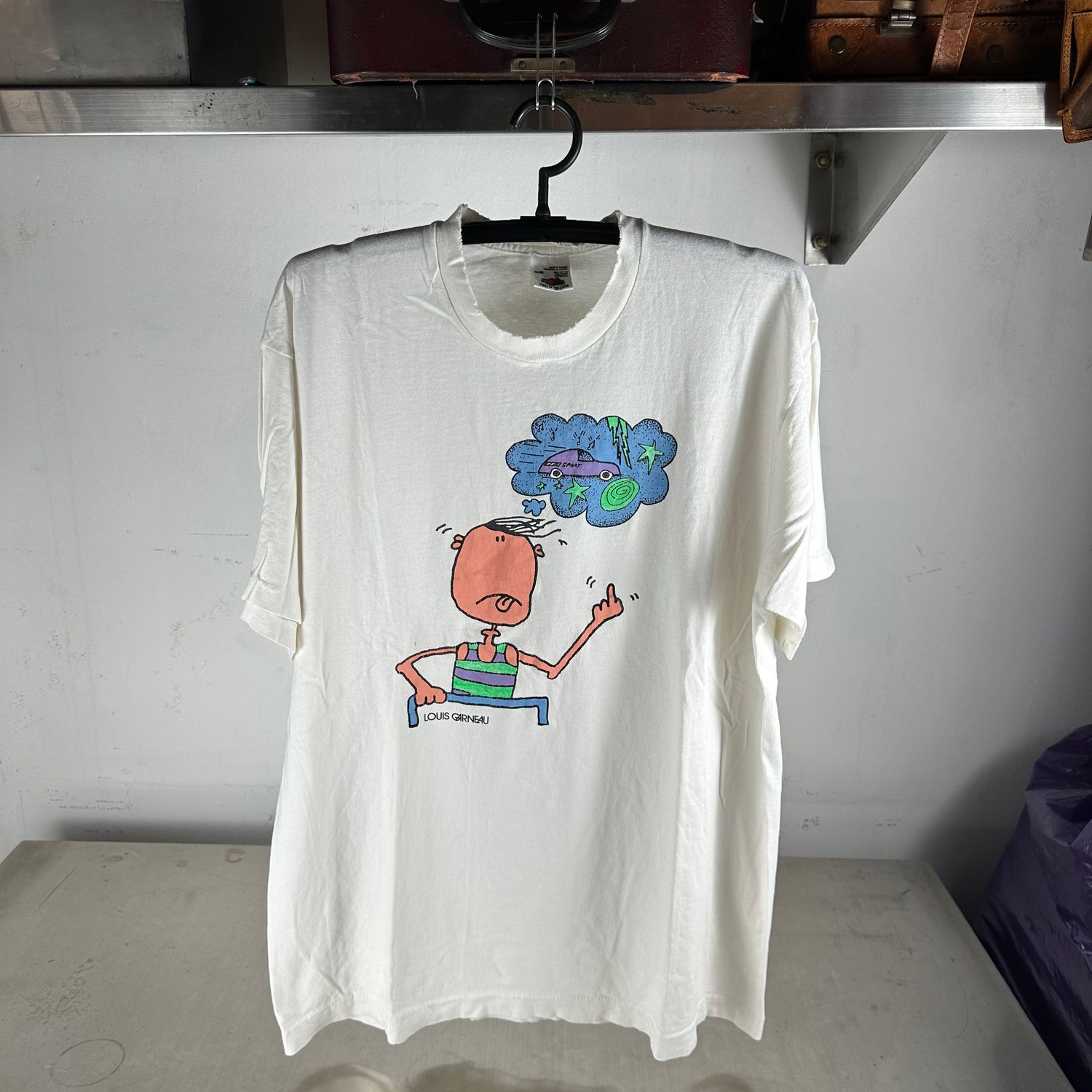 ​​Vintage 90s Louis Garneau Car Humor Artwork Graphic T-Shirt