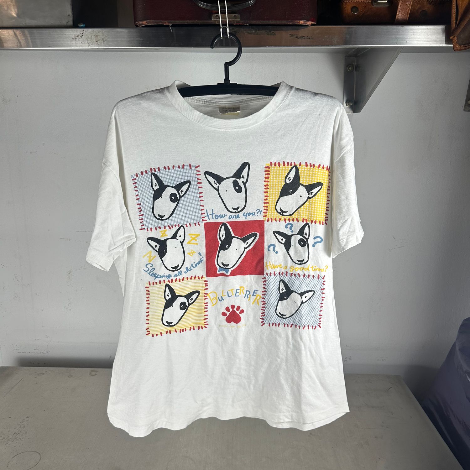 ​Vintage 90s Bull Terrier Cute Dog Artwork Graphic Single Stitch T-shirt