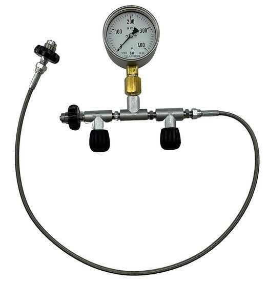 Inox Overhevelslang voor 100% zuurstof DIN/DIN met manometer