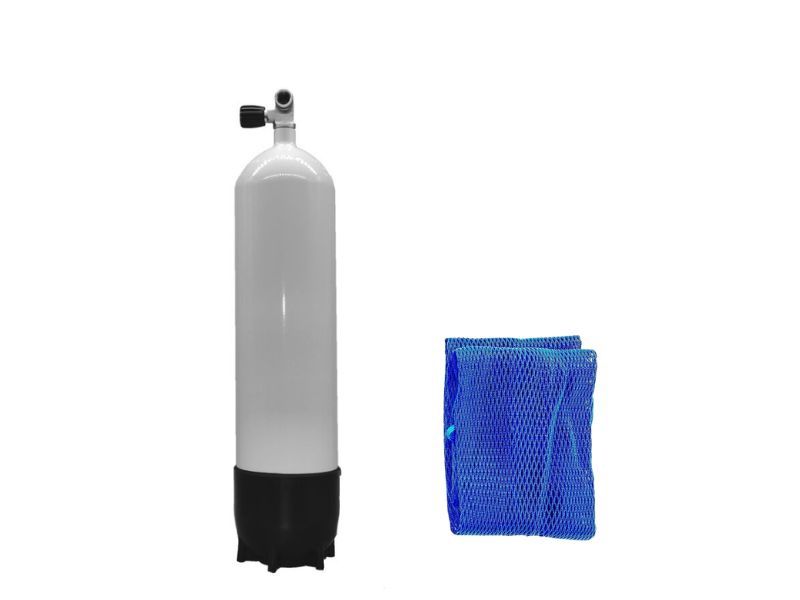Duikfles 10 liter 300 bar, Flesnet: Blauw, Handvat: Geen handvat