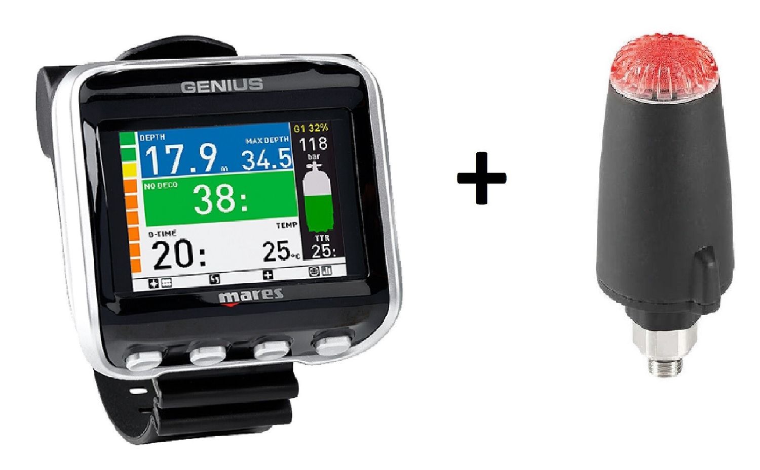 Mares Genius duikcomputer, Koppel ze samen: Genius met LED zender