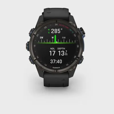 Garmin Descent Mk3i – 43 mm Koolstofgrijs DLC titanium met zwarte siliconen band