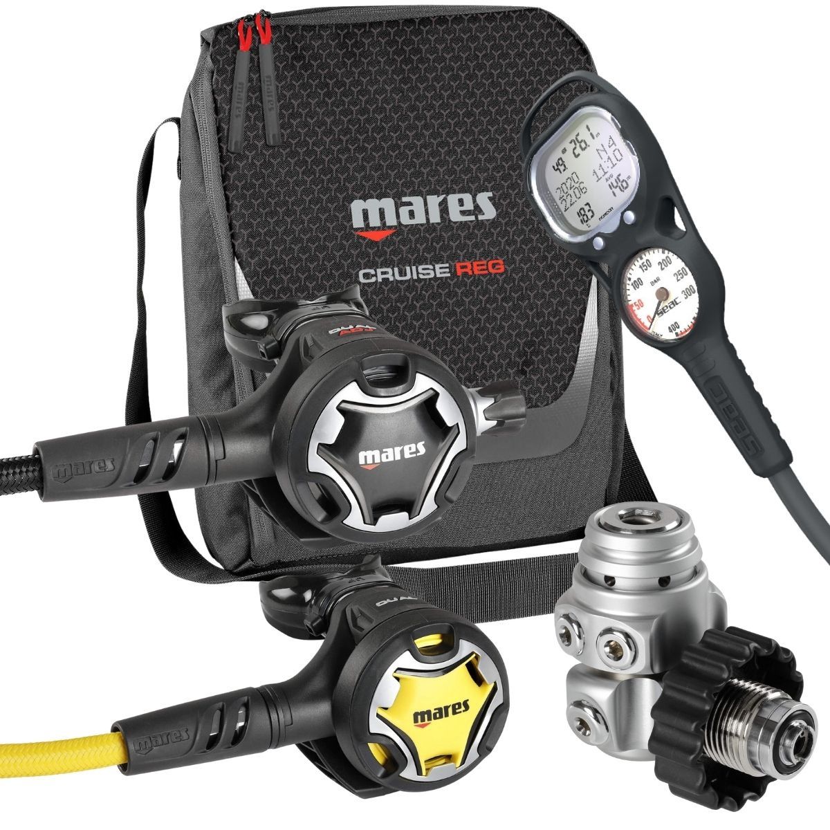 Mares Dual Adj 62X/octopus Dual + Seac Screen console, Laatste stuk: Met Computer en manometer