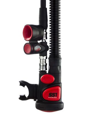 DiveAlert DB3 AIR2 duikhoorn en surface signaling device DiveAlert dB3 gemonteerd op Air2 inflator voor oppervlakte veiligheidssignaal