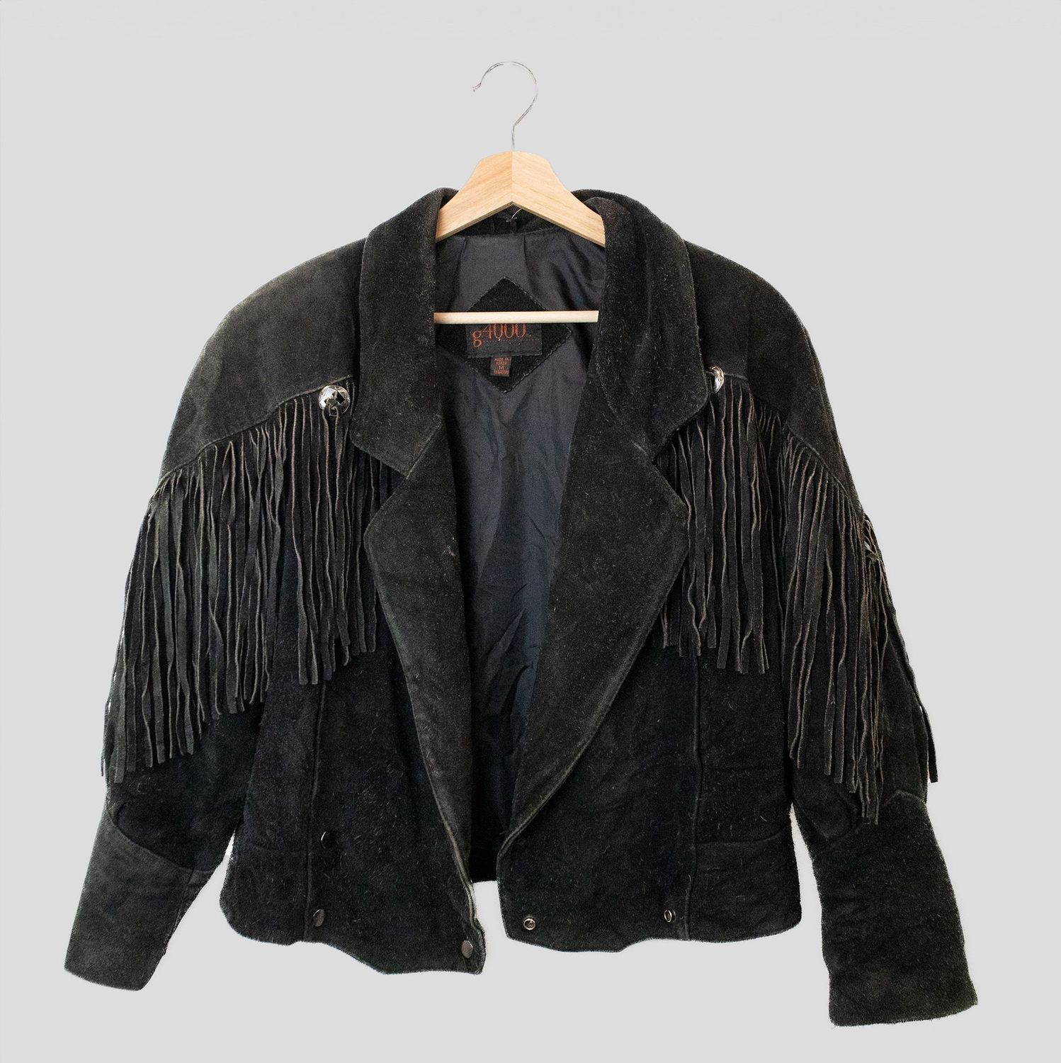 CHAQUETA DE ANTE NEGRA FLECOS MADE IN KOREA 80S