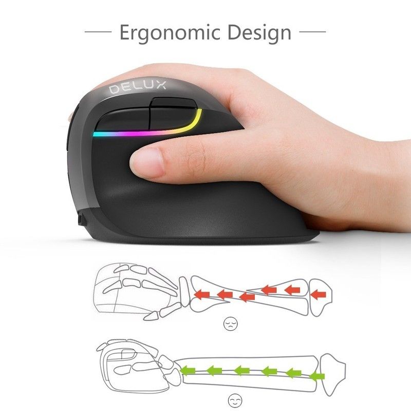 Delux M618 Mini Bluetooth 4.0 ve 2.4G Kablosuz Ergonomik Şarjlı Dikey Mouse