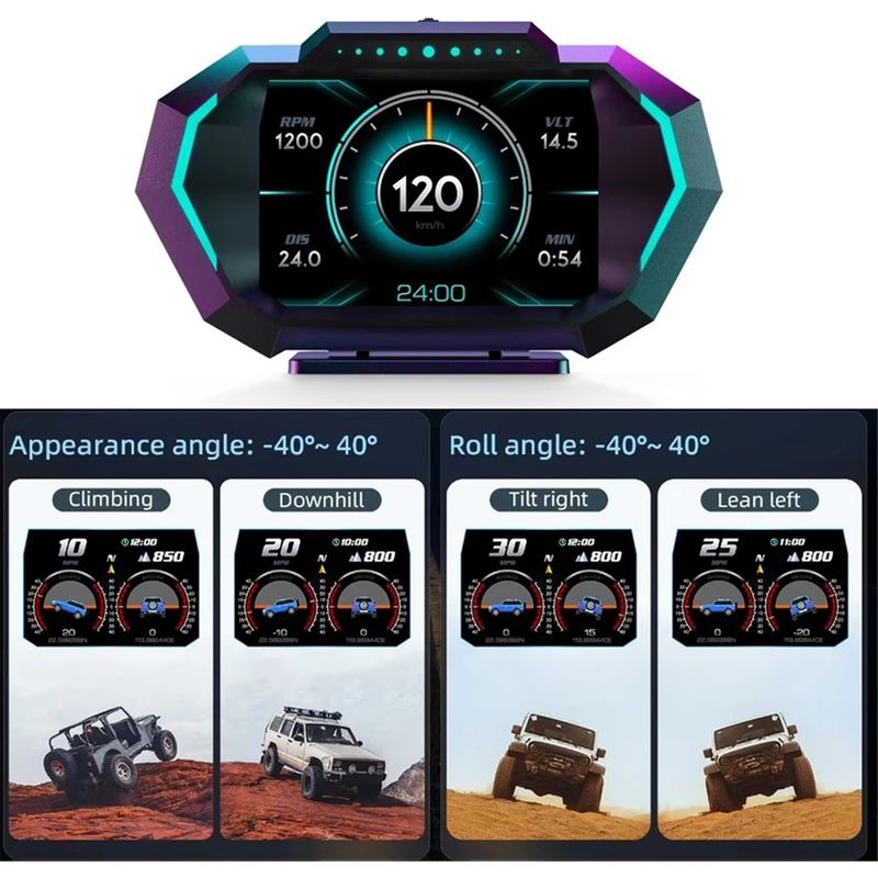 P24 OBD2+GPS Hud Araç Bilgisayarı Dijital Hız Göstergesi Eğim Ölçer