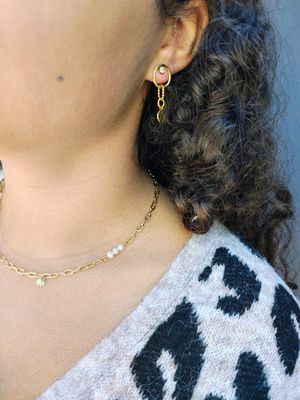 Set Bijou Doré et Boucles d&#39;Oreilles avec Perles et Pierre Éclatante