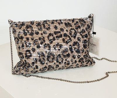 Pochette Léopard Pailletée avec Chaîne Argentée