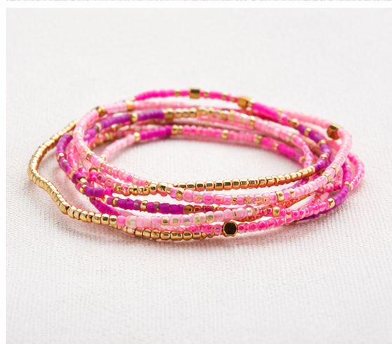 Bracelet Multi-Rangs Perles Roses &amp; Dorées