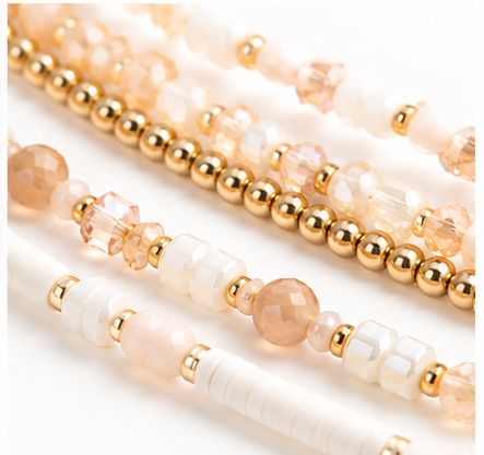 Bracelet Multi-Rangs Blanc &amp; Doré avec Cœur