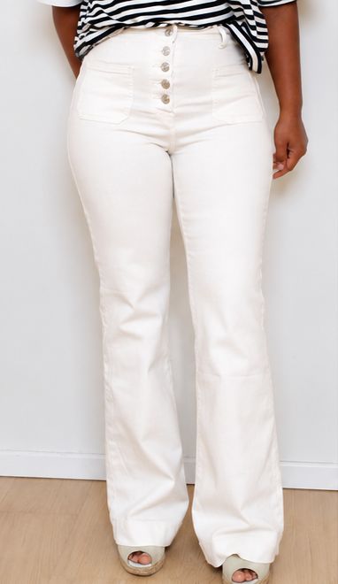 MISS BON – Jean écru taille haute stretch