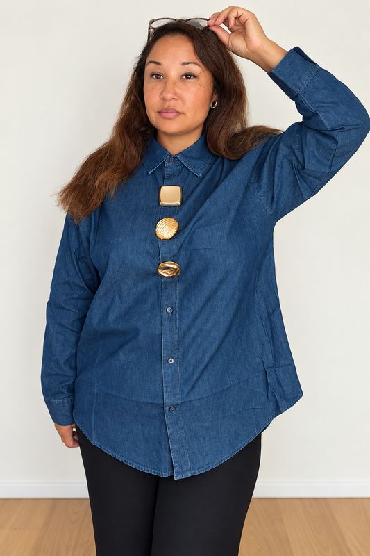 Chemise Denim – Boutons Dorés