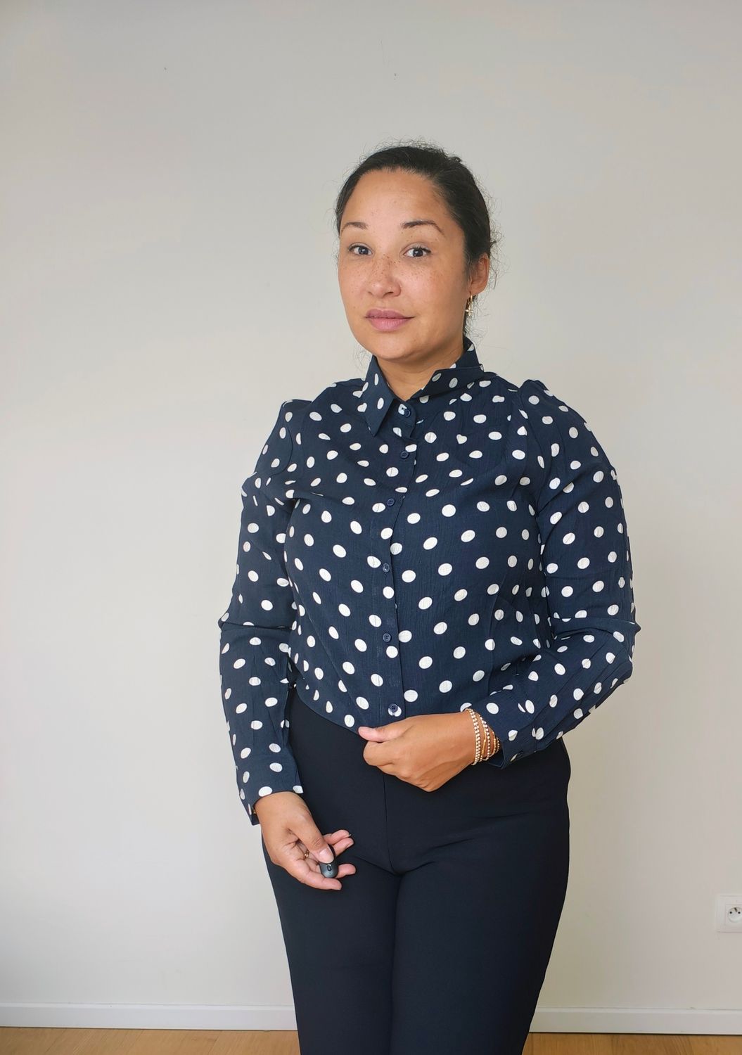 Chemise à pois – Marine &amp; écru