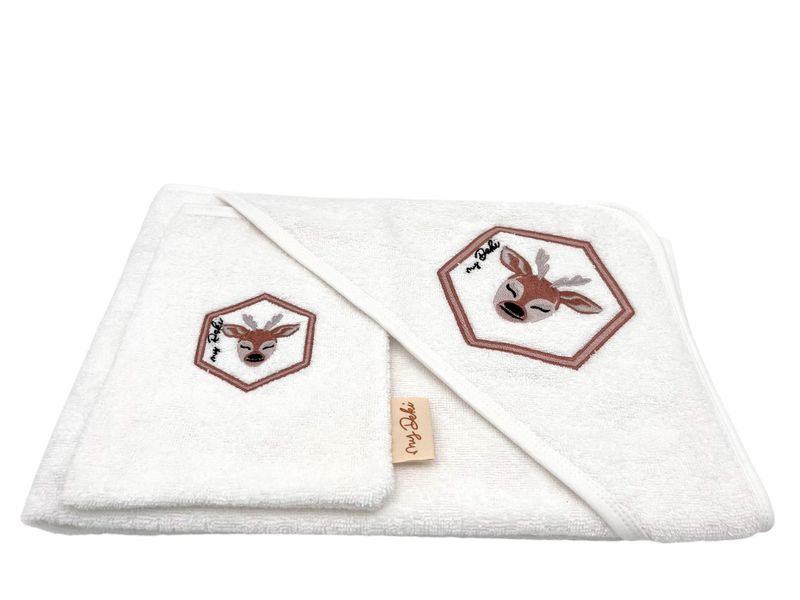 Kapuzenbadetuch und Waschlappen-Set Hirsch Eli