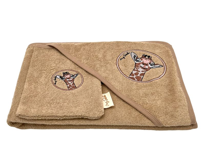Kapuzenbadetuch und Waschlappen Set Giraffe Zuri