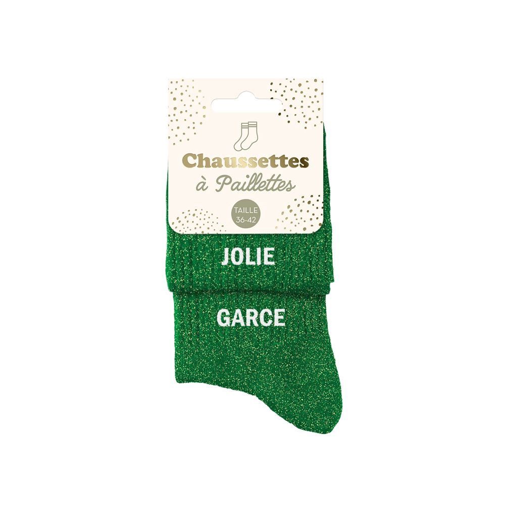 Chaussettes à Paillettes, Inscription: Jolie Garce