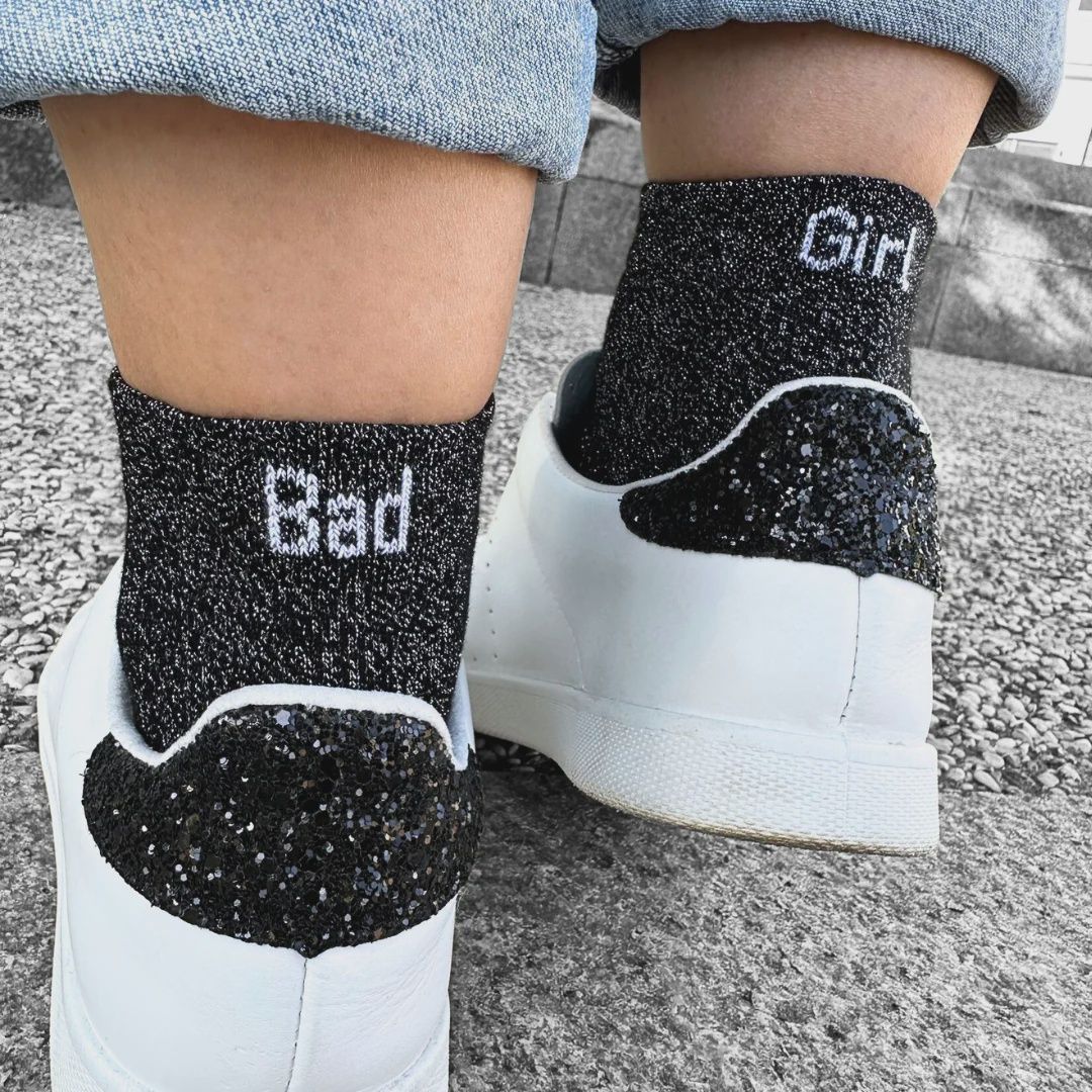 Chaussettes Paillettes - 36/40, Inscription: Bad Girl
