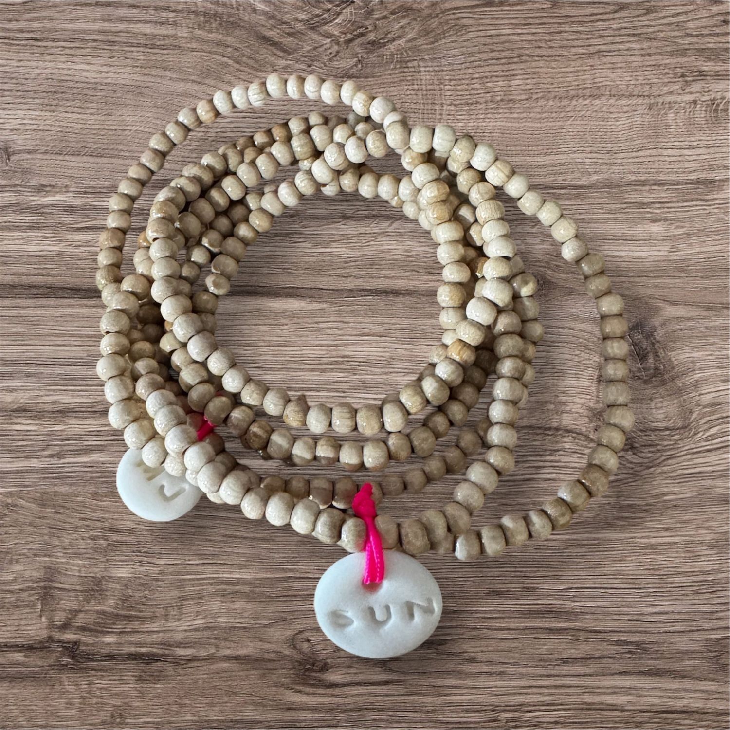 Multi-tour perles bois &amp; papille céramique &quot;Sun&quot;