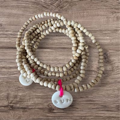 Multi-tour perles bois &amp; papille céramique &quot;Sun&quot;