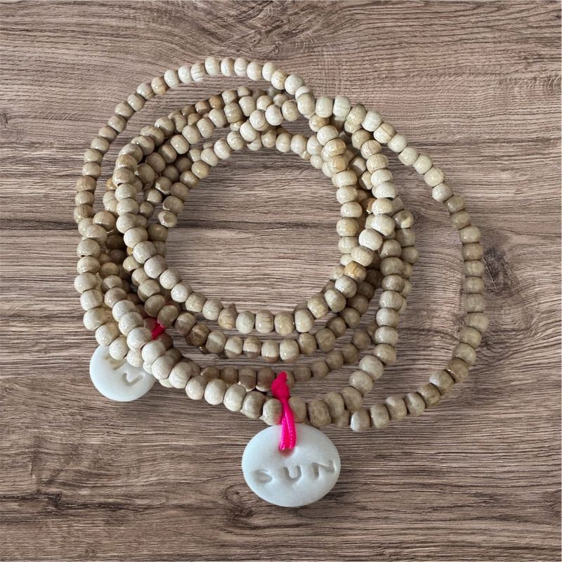 Multi-tour perles bois &amp; papille céramique &quot;Sun&quot;