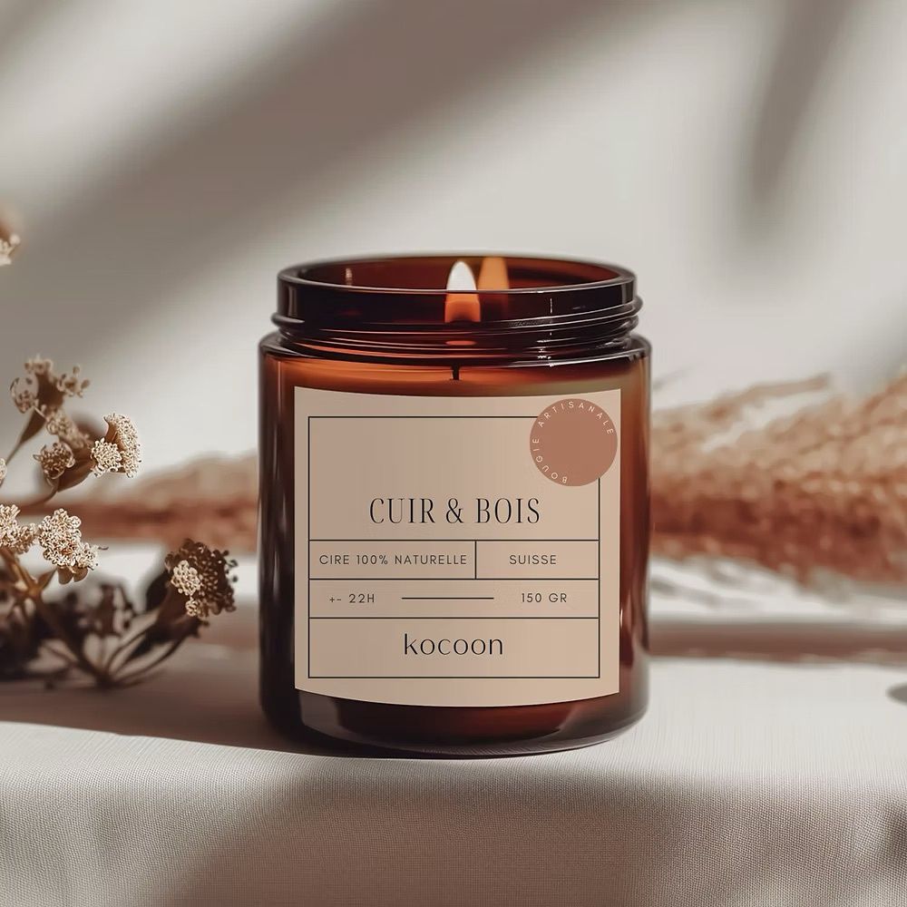 Bougie Kocoon, Senteurs: Cuir &amp; Bois