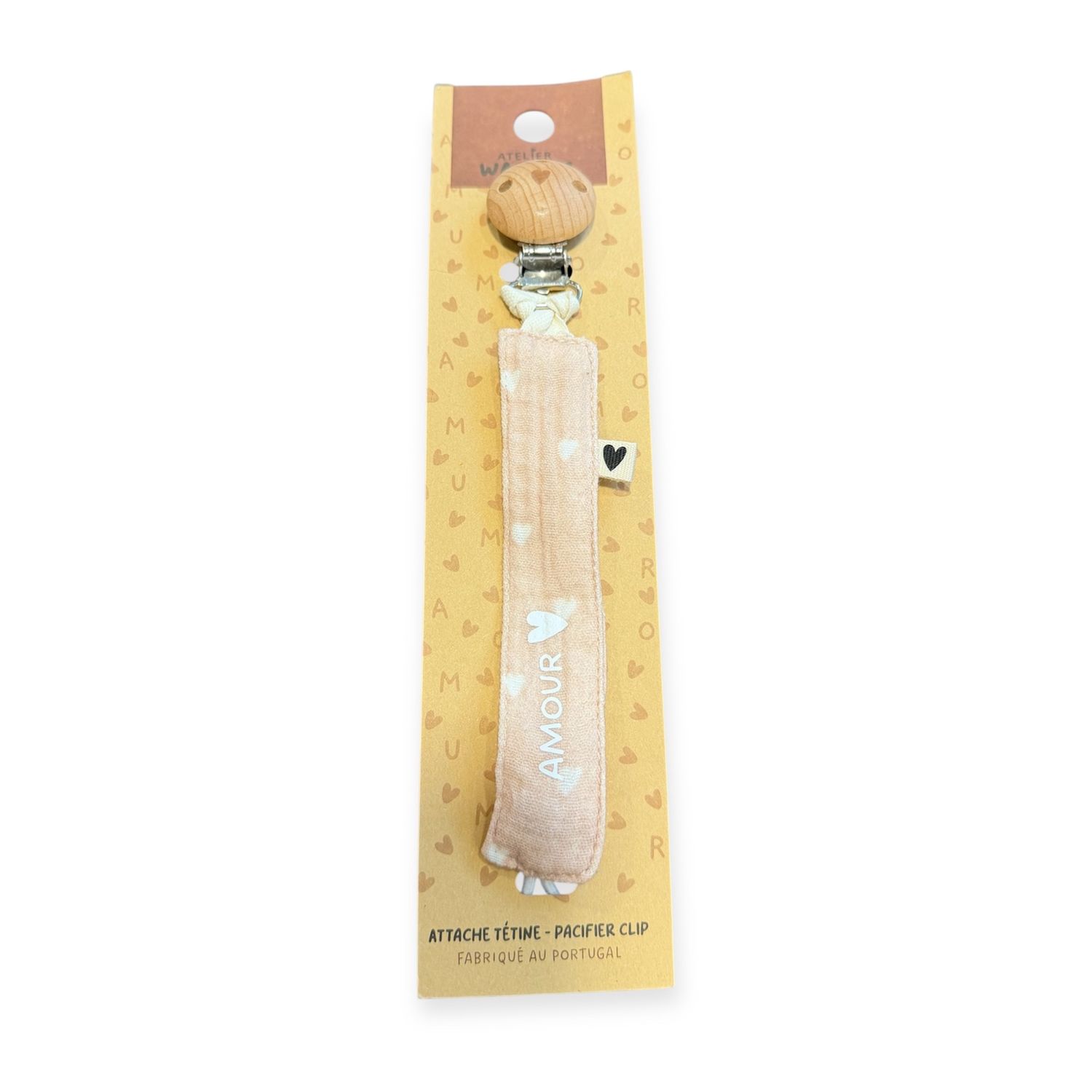Attache Tétine, Couleur: Beige Petits Coeurs - Amour