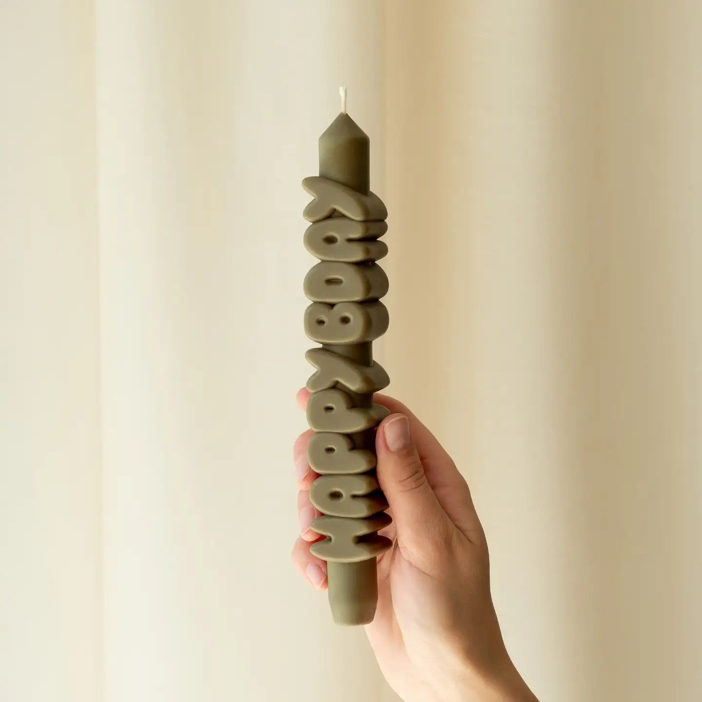 Bougie Décorative 3D "Happy Bday", Couleur: Vert Olive