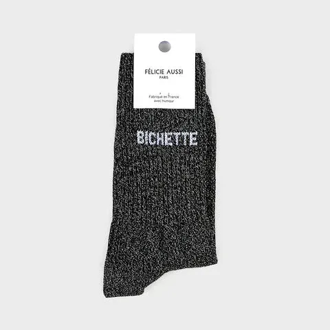 Chaussettes Bichette 36/40 Paillettes, Couleur: Noir