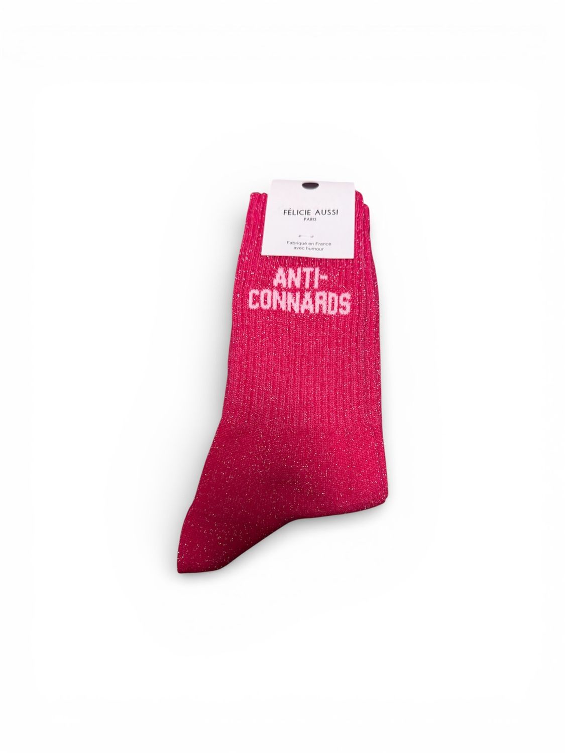 Chaussettes Anti-Connards 36/40 Paillettes Rose Fluo
