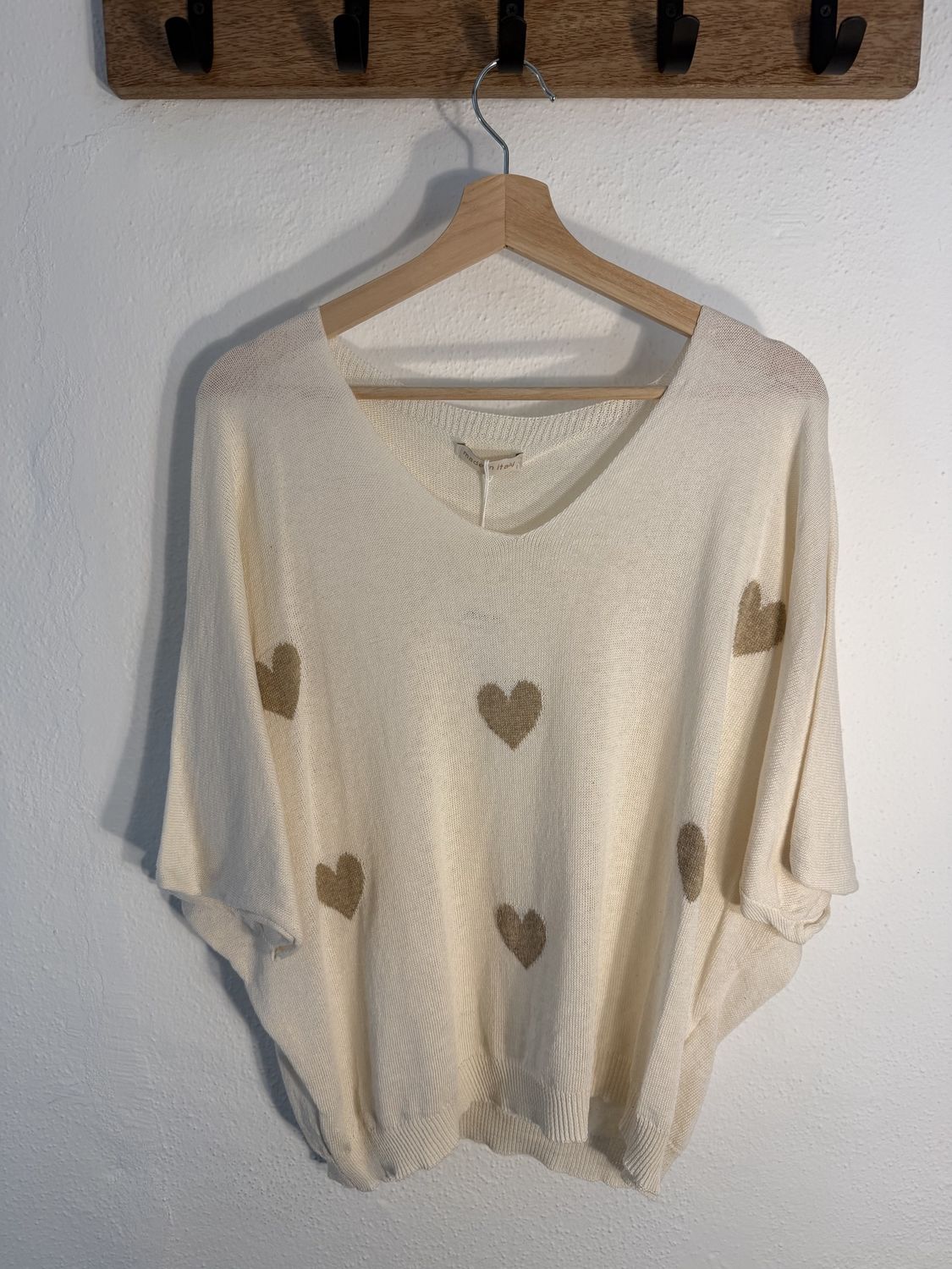 Pull Manche 3/4  "Coeur", Couleur: Crème