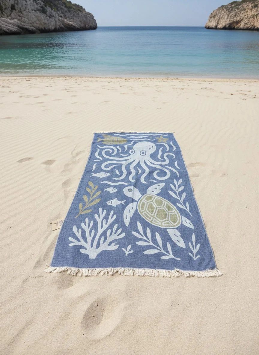 Fouta Octopus, Couleur: Bleu