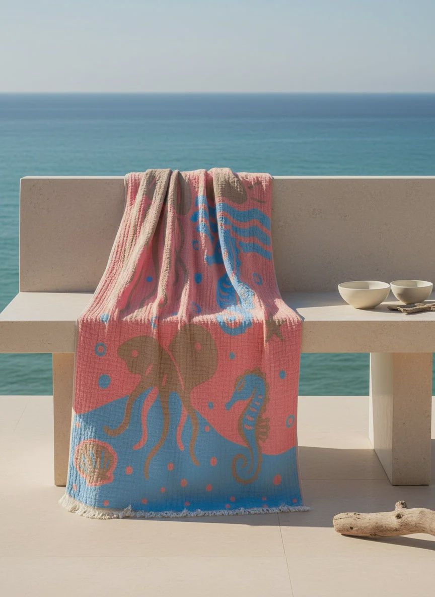 Fouta Seahorses, Couleur: Turquoise