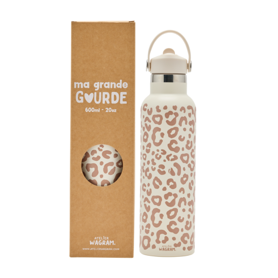 Gourde Isotherme 600 ML, Couleur: Léopard Crème