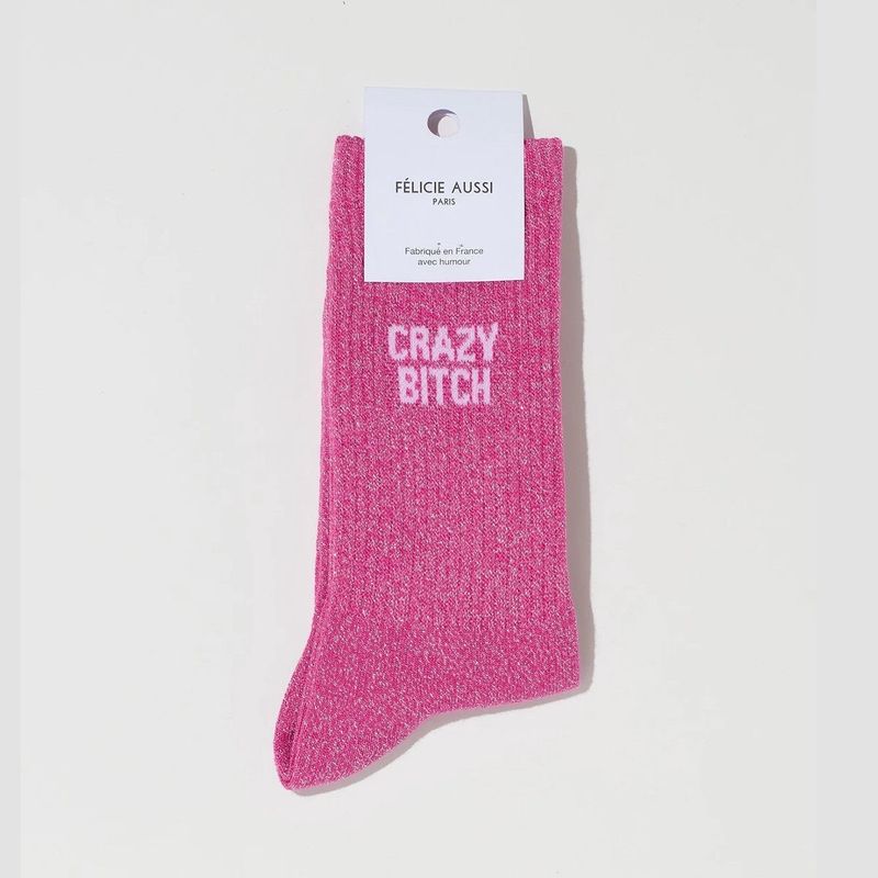 Chaussettes Crazy Bitch 36/40 Paillettes Fuchsia