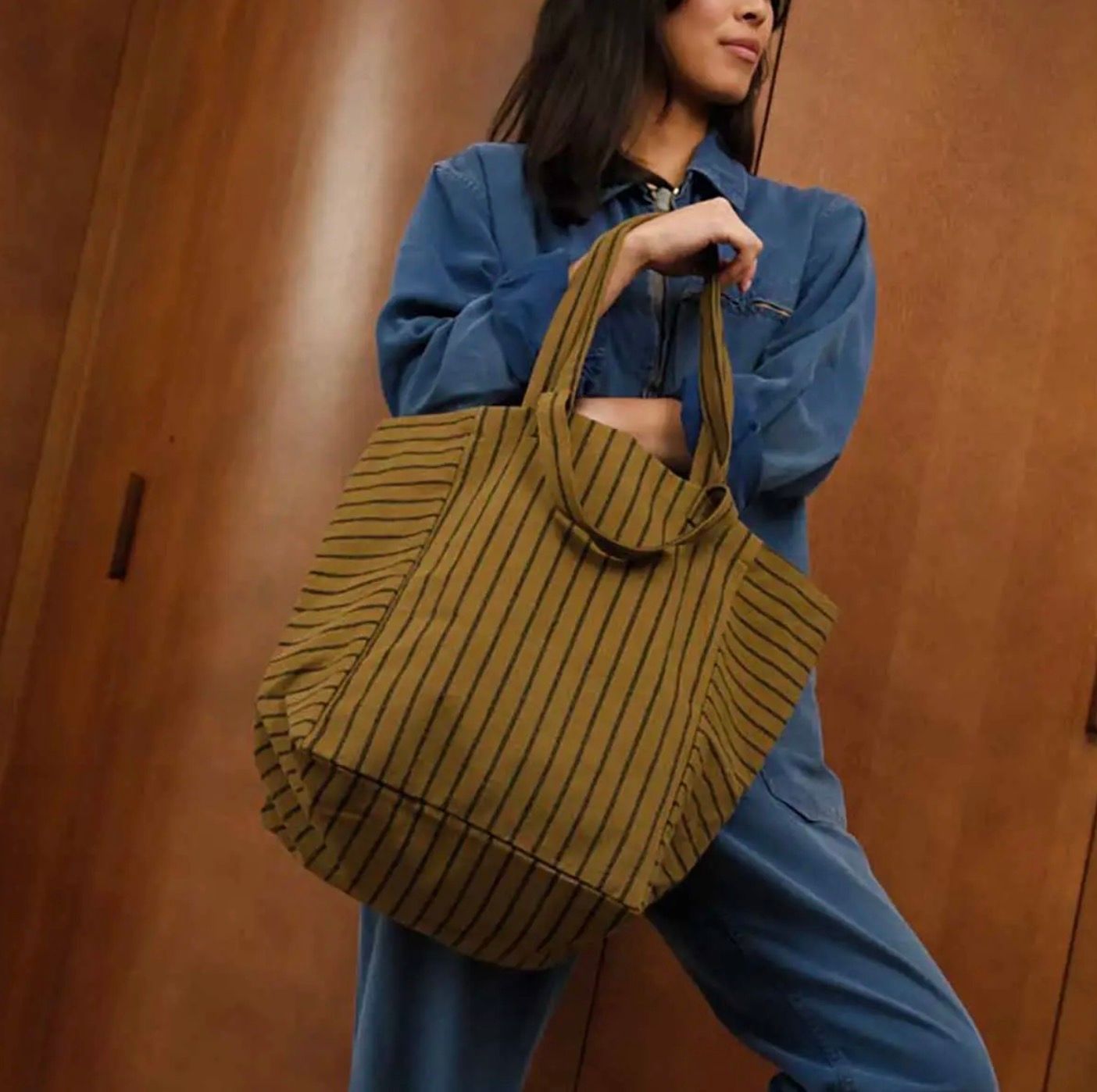 Sac Cabas Elisabeth Tennis Rayure Black/Olive, Couleur: Black / Olive
