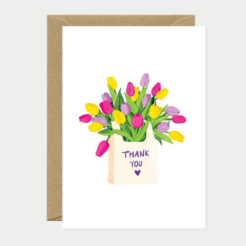 Carte "Merci" -  Sac tulipe