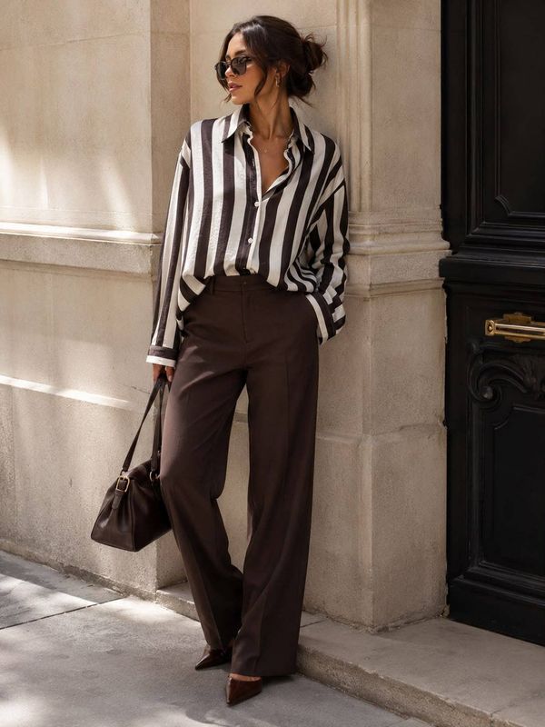 Chemise Oversize Rayée Kaki